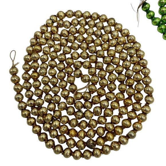 Vintage Gold Silver Green Mercury Glass Beaded Garland / 5 Strands (31 Ft Total) - Picture 6 of 6